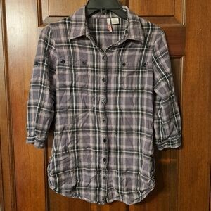 Bongo szXLRG purple plaid 3/4 sleeve button up